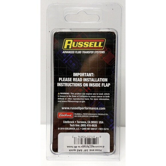 Russell 6AN 180 Degree Female SAE Quick-Disconnect x 3/8" Tube Size Black Finish - Picture 3 of 10
